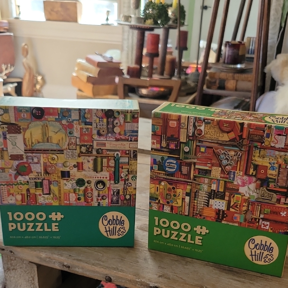 Cobble Hill 1000 Piece Puzzle Set Sewing Notions and Vintage Art Supplies